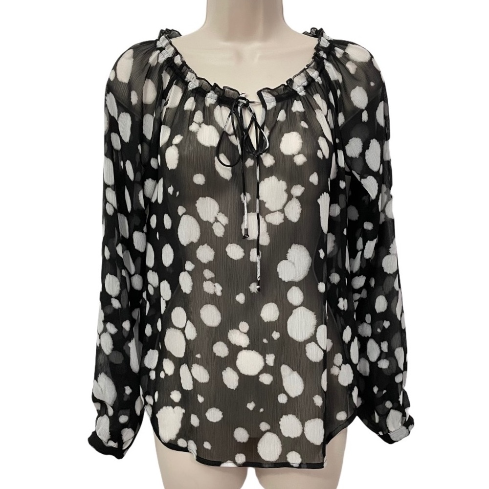 Sam Edelman Blouse Sheer Graphic Play Black White XS Spots Dots Professional